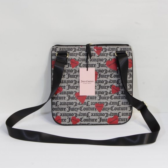 Juicy Couture Black Beige Heart Basic Love Crossbody Bag w/Adjustable Strap NWT - Picture 2 of 13